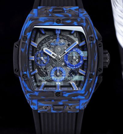 Swiss HUB4700 Hublot Replica Big Bang Watch -Blue Carbon Bezel Skeleton Dial